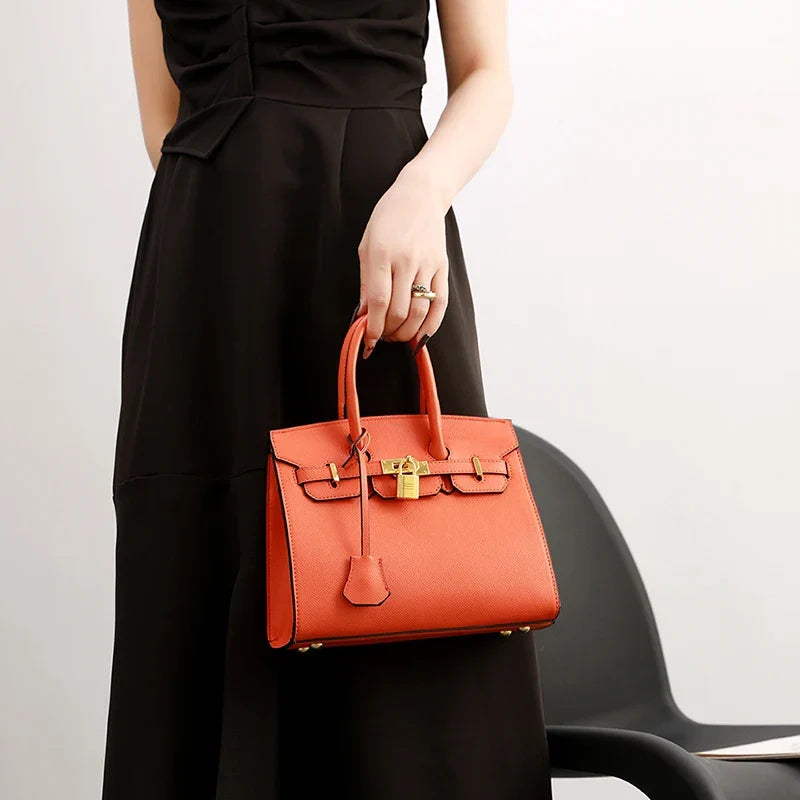 Classic Leather Handbag | Structured Design With Gold Hardware
