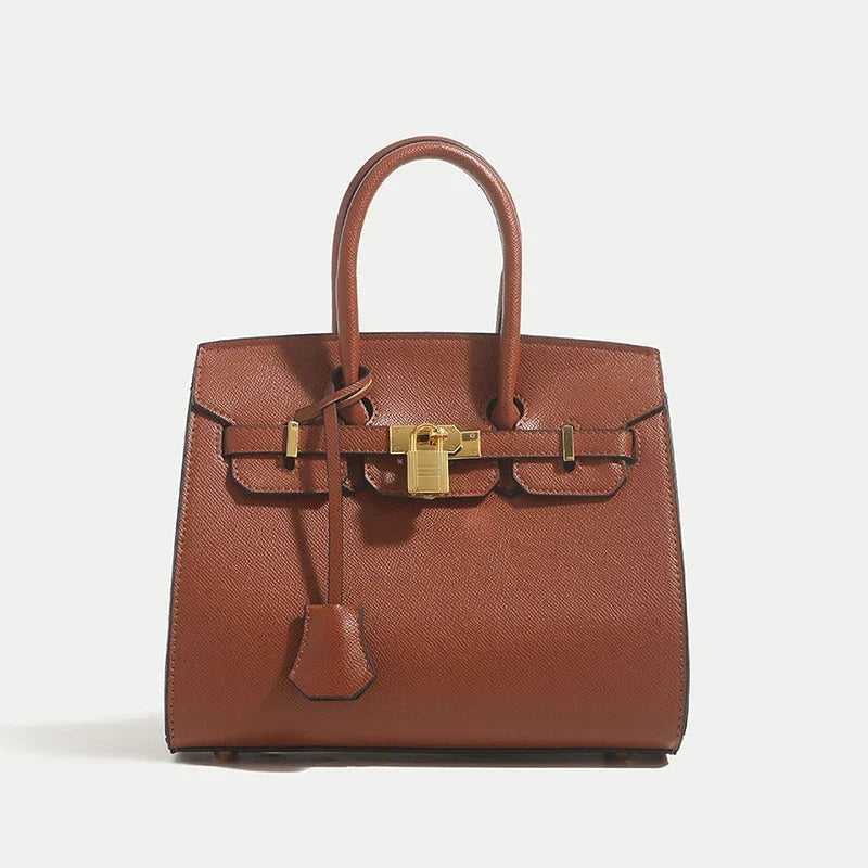 Classic Leather Handbag | Structured Design With Gold Hardware