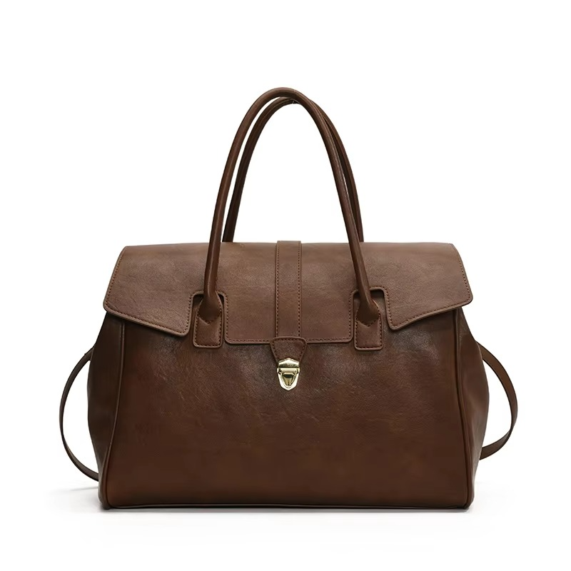 Classic Boston Leather Handbag | Top Handle With Detachable Strap