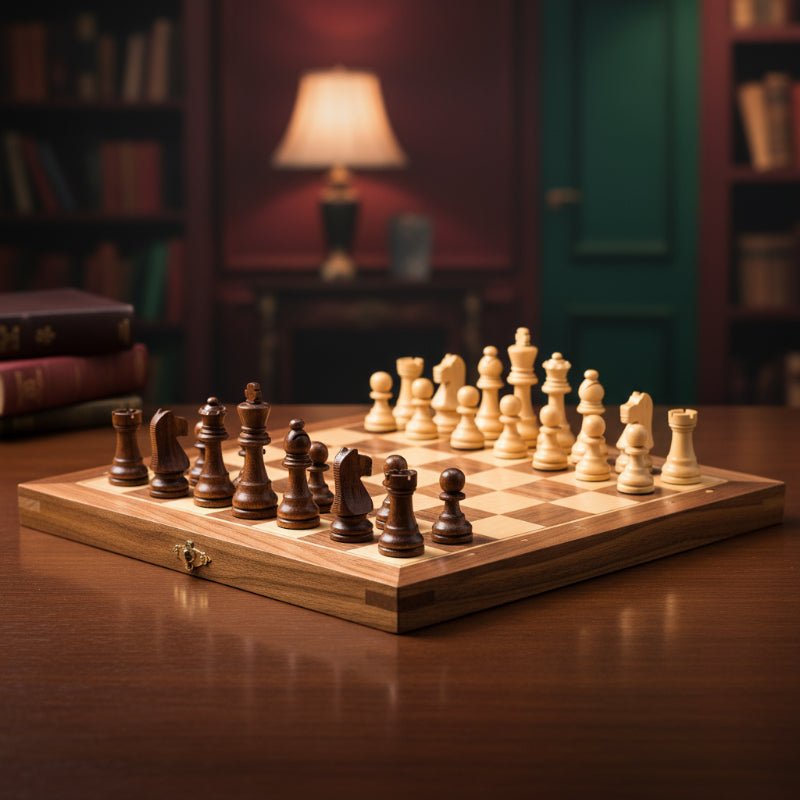 Wooden Chess Set | Magnetic Foldable Travel Board