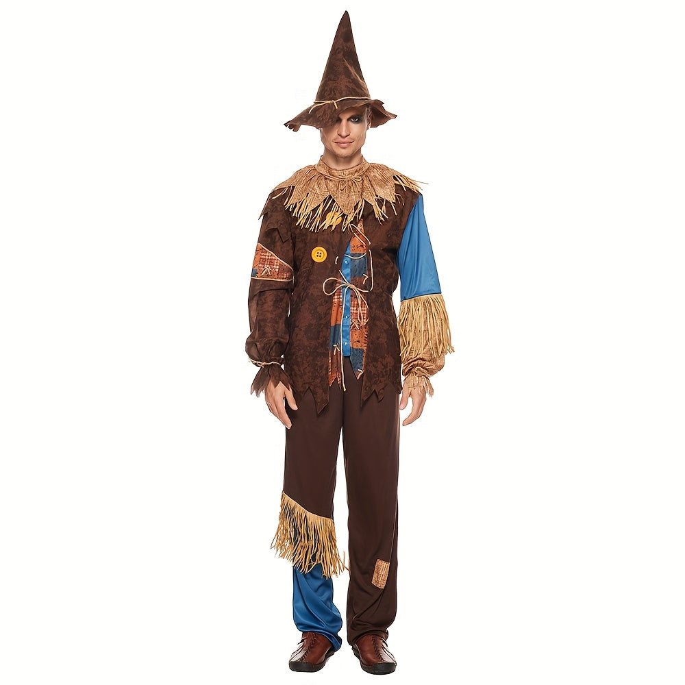 Scarecrow Halloween Costume | Patchwork Design With Straw Accents