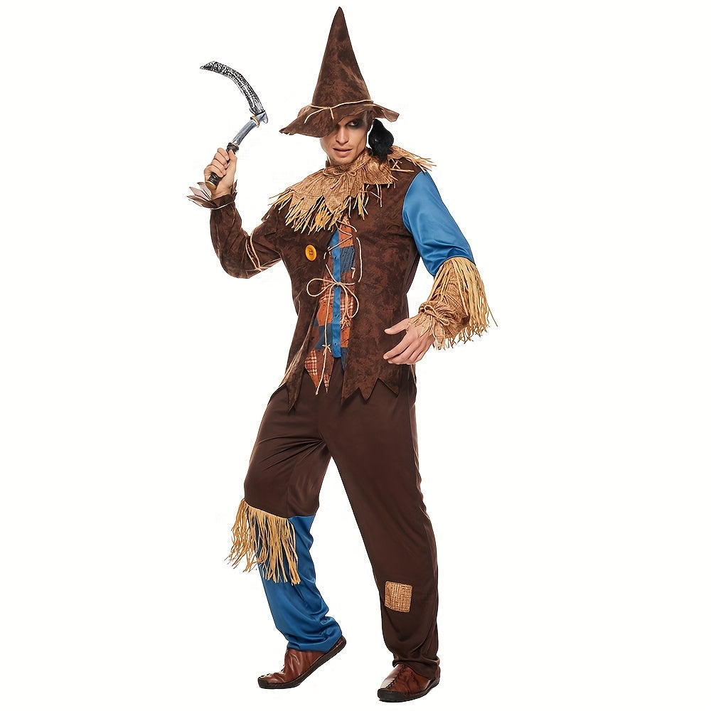 Scarecrow Halloween Costume | Patchwork Design With Straw Accents