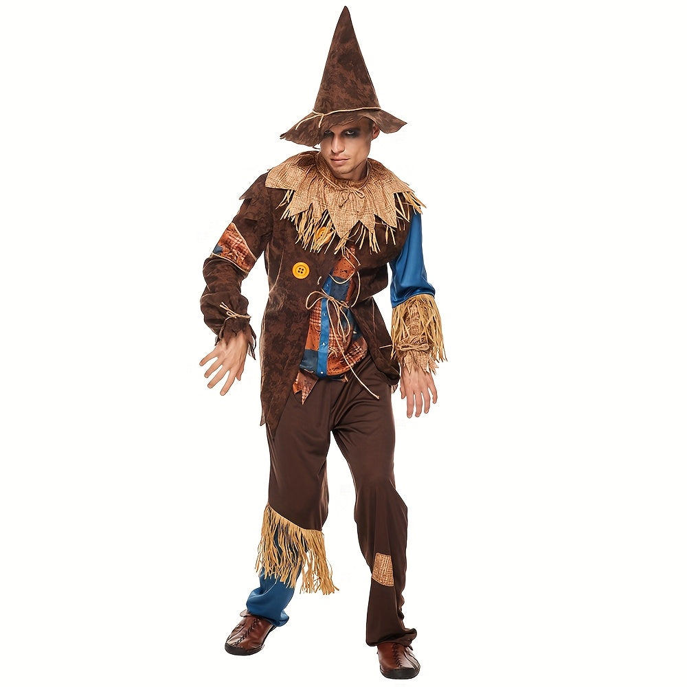 Scarecrow Halloween Costume | Patchwork Design With Straw Accents