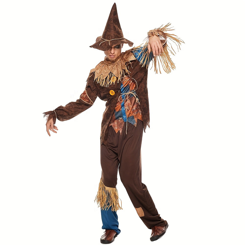 Scarecrow Halloween Costume | Patchwork Design With Straw Accents