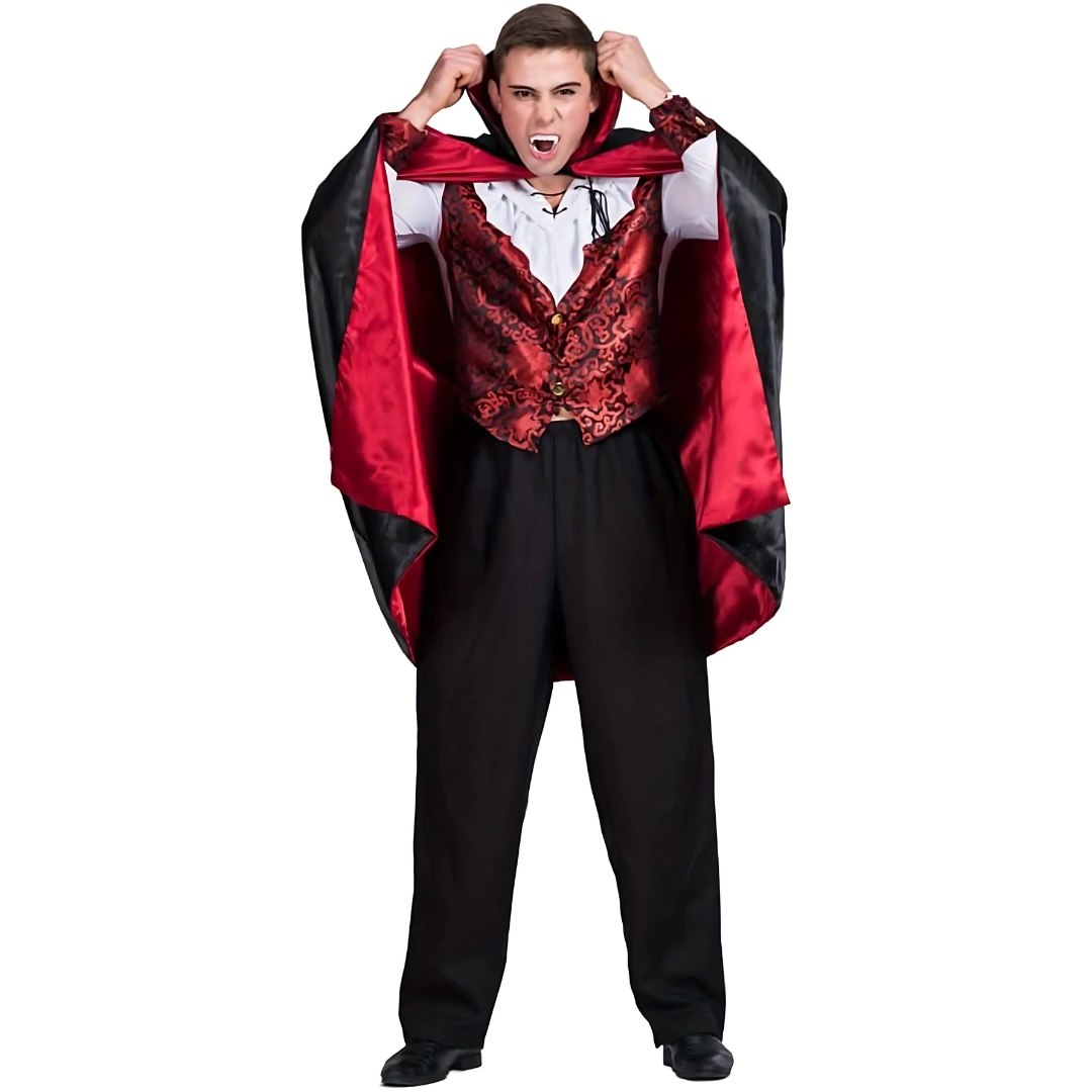 Gothic Vampire Costume | Embroidered Vest with Cape