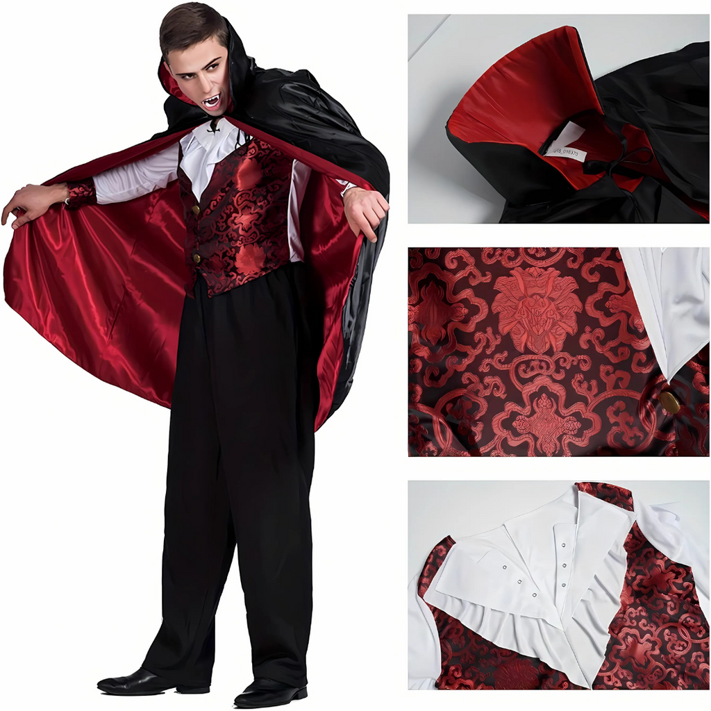 Gothic Vampire Costume | Embroidered Vest with Cape
