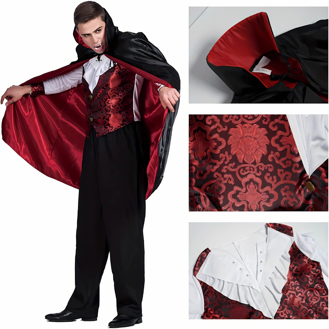 Gothic Vampire Costume | Embroidered Vest with Cape