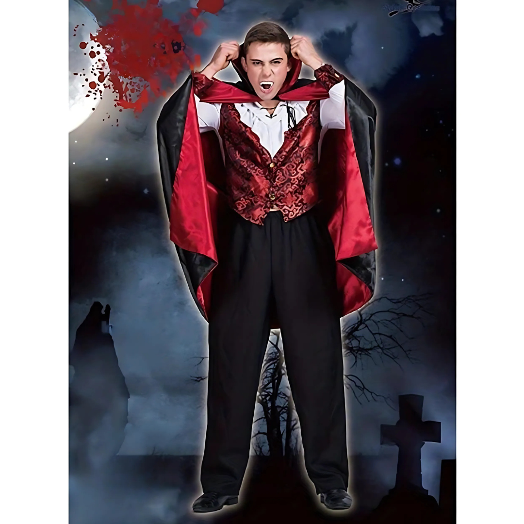 Gothic Vampire Costume | Embroidered Vest with Cape