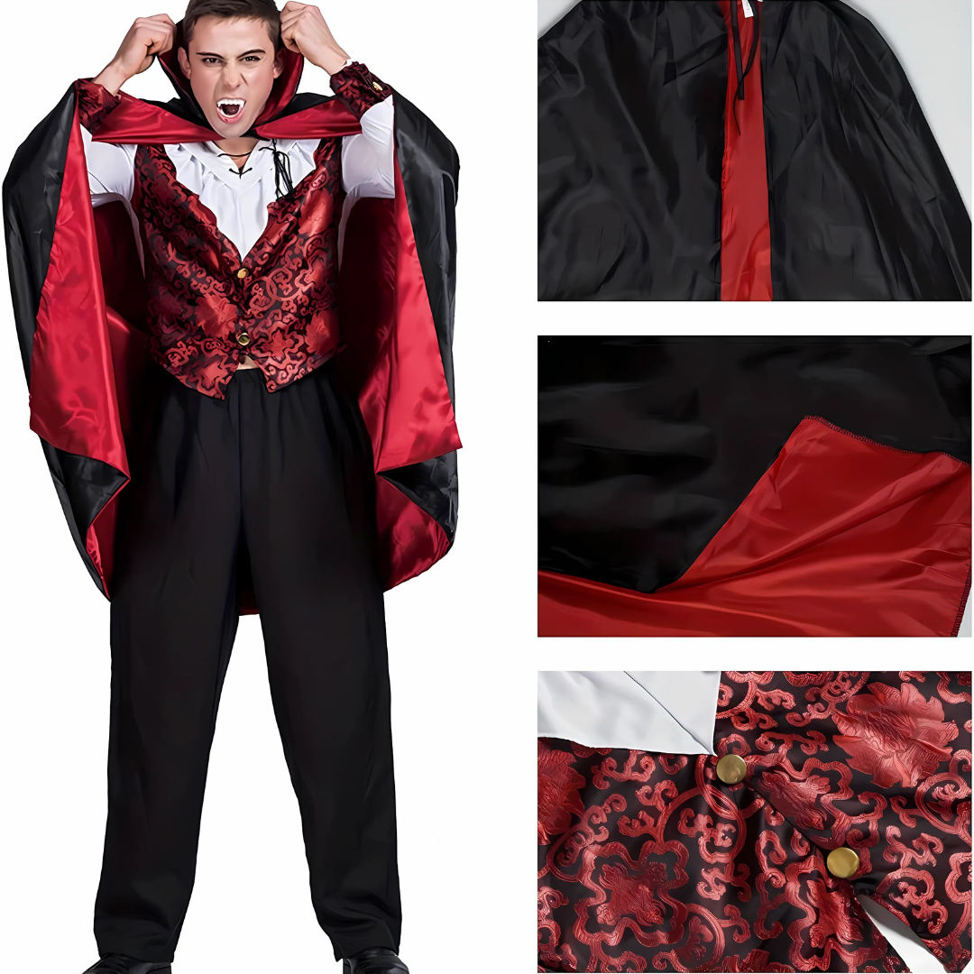 Gothic Vampire Costume | Embroidered Vest with Cape