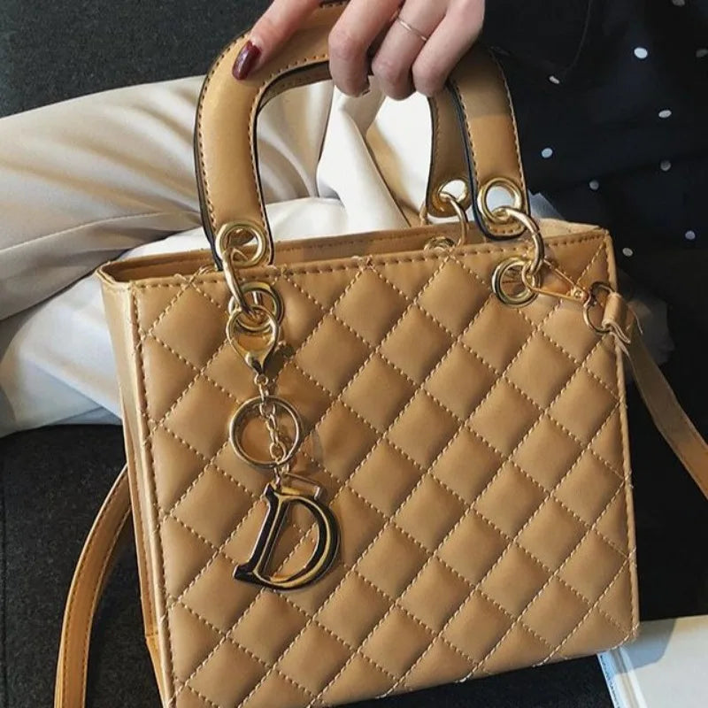 Quilted Chain Tote Bag | Diamond Pattern Leather Design