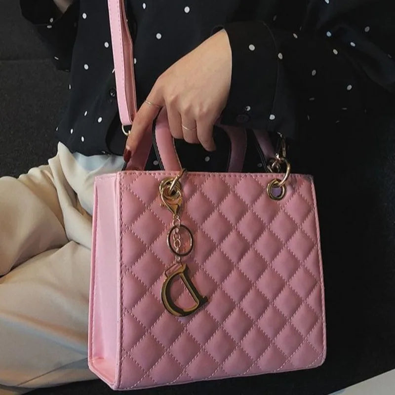 Quilted Chain Tote Bag | Diamond Pattern Leather Design