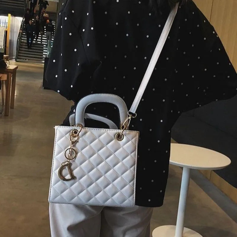 Quilted Chain Tote Bag | Diamond Pattern Leather Design