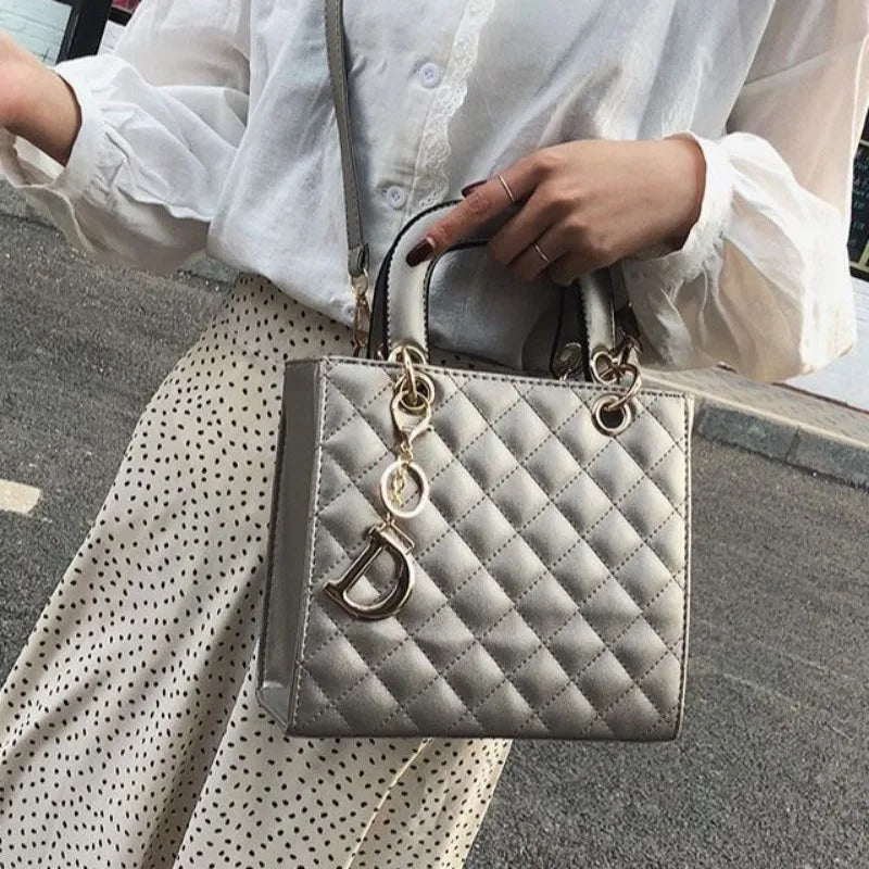 Quilted Chain Tote Bag | Diamond Pattern Leather Design