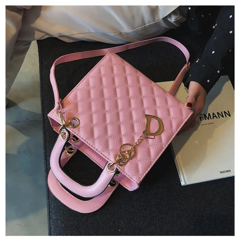 Quilted Chain Tote Bag | Diamond Pattern Leather Design