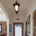 Victorian Outdoor Pendant Light | Black Metal Glass Lantern