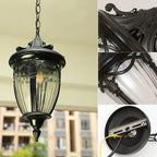 Victorian Outdoor Pendant Light | Black Metal Glass Lantern