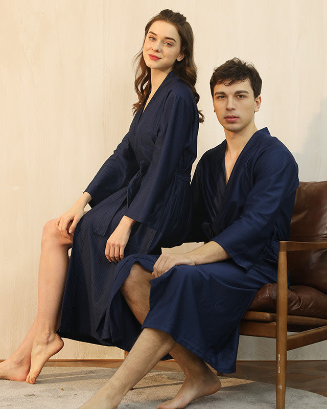Bamboo Waffle Robe | Navy Blue Spa Bath Wrap