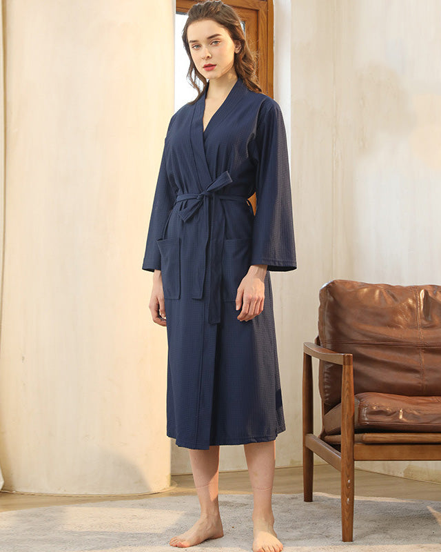 Bamboo Waffle Robe | Navy Blue Spa Bath Wrap