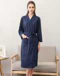 Waffle Cotton Bathrobe | Navy Blue Spa Loungewear