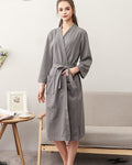 Waffle Cotton Bathrobe | Mid-Length Spa Style Grey Robe