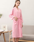 Waffle Cotton Bathrobe | Soft Pink Spa Robe with Pockets