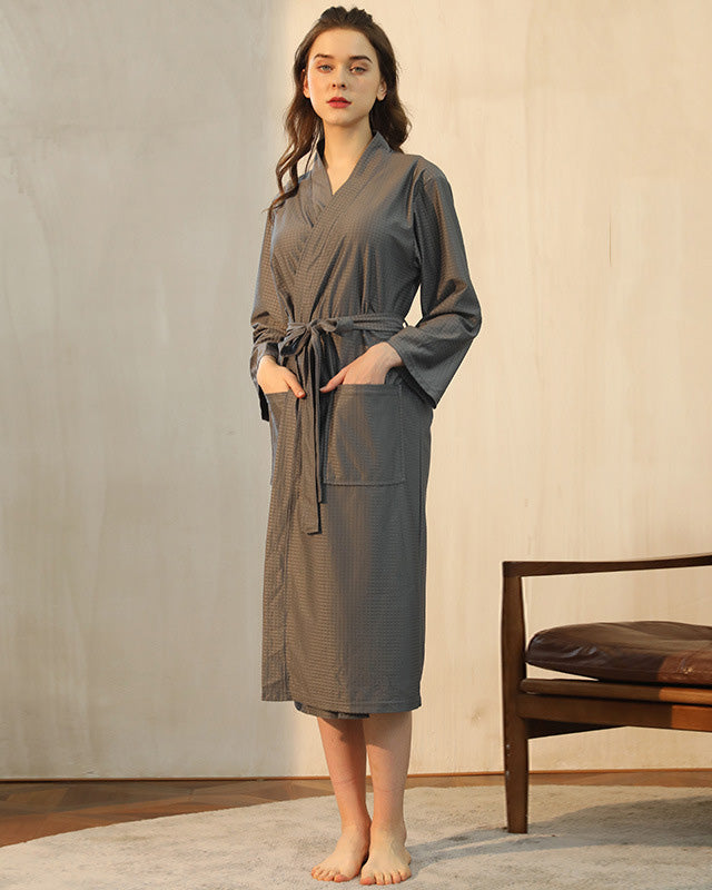 Bamboo Fiber Bathrobe | Waffle Weave Cotton Blend Grey