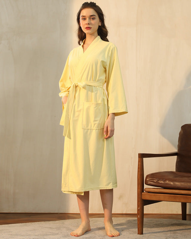 Bamboo Waffle Robe | Soft Yellow Spa Bathrobe