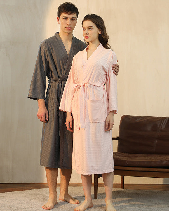 Bamboo Waffle Bathrobe | Soft Pink Long Length Robe