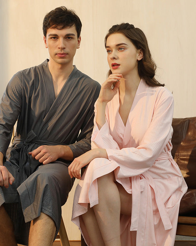 Bamboo Waffle Bathrobe | Soft Pink Long Length Robe