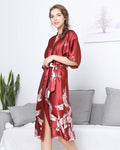Silk Satin Kimono Robe | Flying Cranes Embroidered Design