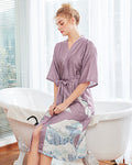 Satin Kimono Robe | Wave Pattern Loungewear With Belt