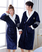 Plush Women's Bathrobe | Navy Blue With White Collar