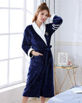 Plush Women's Bathrobe | Navy Blue With White Collar