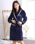 Plush Fleece Bathrobe | Navy Blue With White Trim