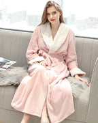 Plush Fleece Bath Robe | Full Length Pink With White Trim