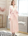 Plush Fleece Bath Robe | Full Length Pink With White Trim