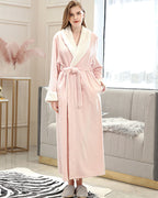 Plush Fleece Bath Robe | Full Length Pink With White Trim