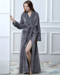 Women's Long Fleece Bathrobe | Plush Gray Shawl Collar Design