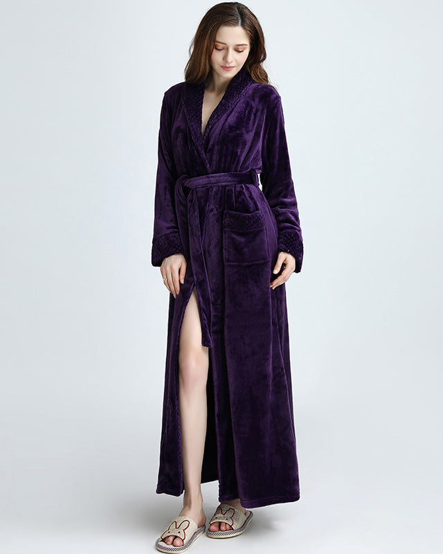Plush Long Bathrobe | Full Length Velvet Robe in Royal Purple