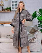 Geometric Print Satin Robe | Black White Pattern With Belt