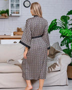Geometric Print Satin Robe | Black White Pattern With Belt