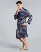 Luxury Men's Robe | Navy Geometric Satin Kimono