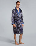 Luxury Men's Robe | Navy Geometric Satin Kimono