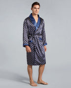 Luxury Men's Robe | Navy Geometric Satin Kimono