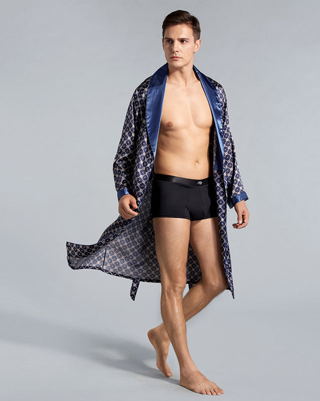 Luxury Men's Robe | Navy Geometric Satin Kimono