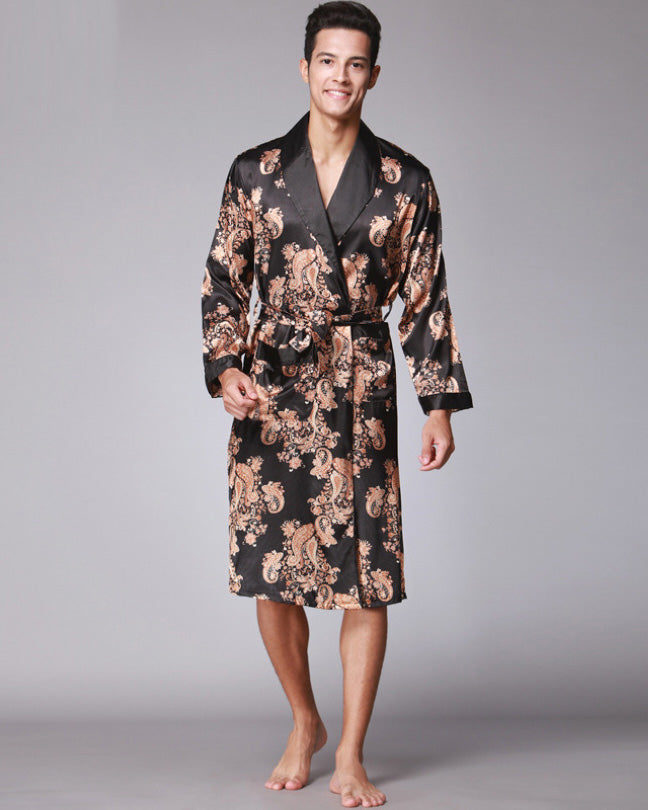 Luxury Silk Robe | Black With Copper Paisley Pattern