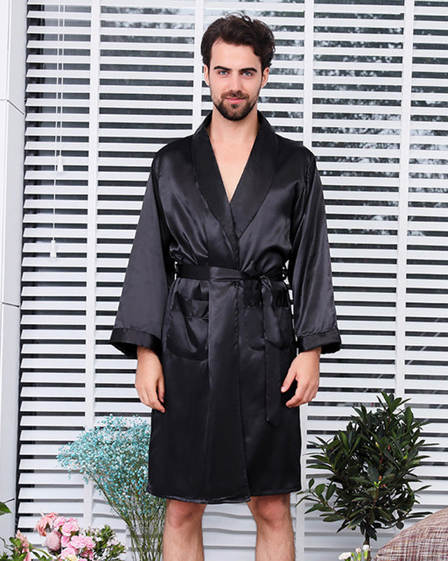 Mens Satin Robe | Classic Black Kimono Style