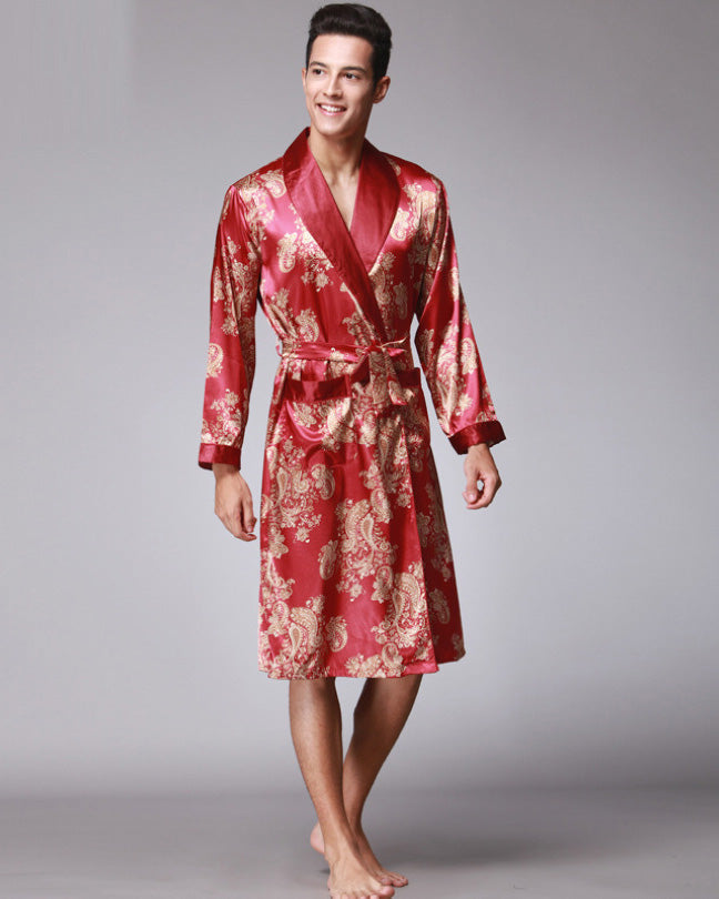 Luxury Satin Robe | Gold Paisley Pattern On Red