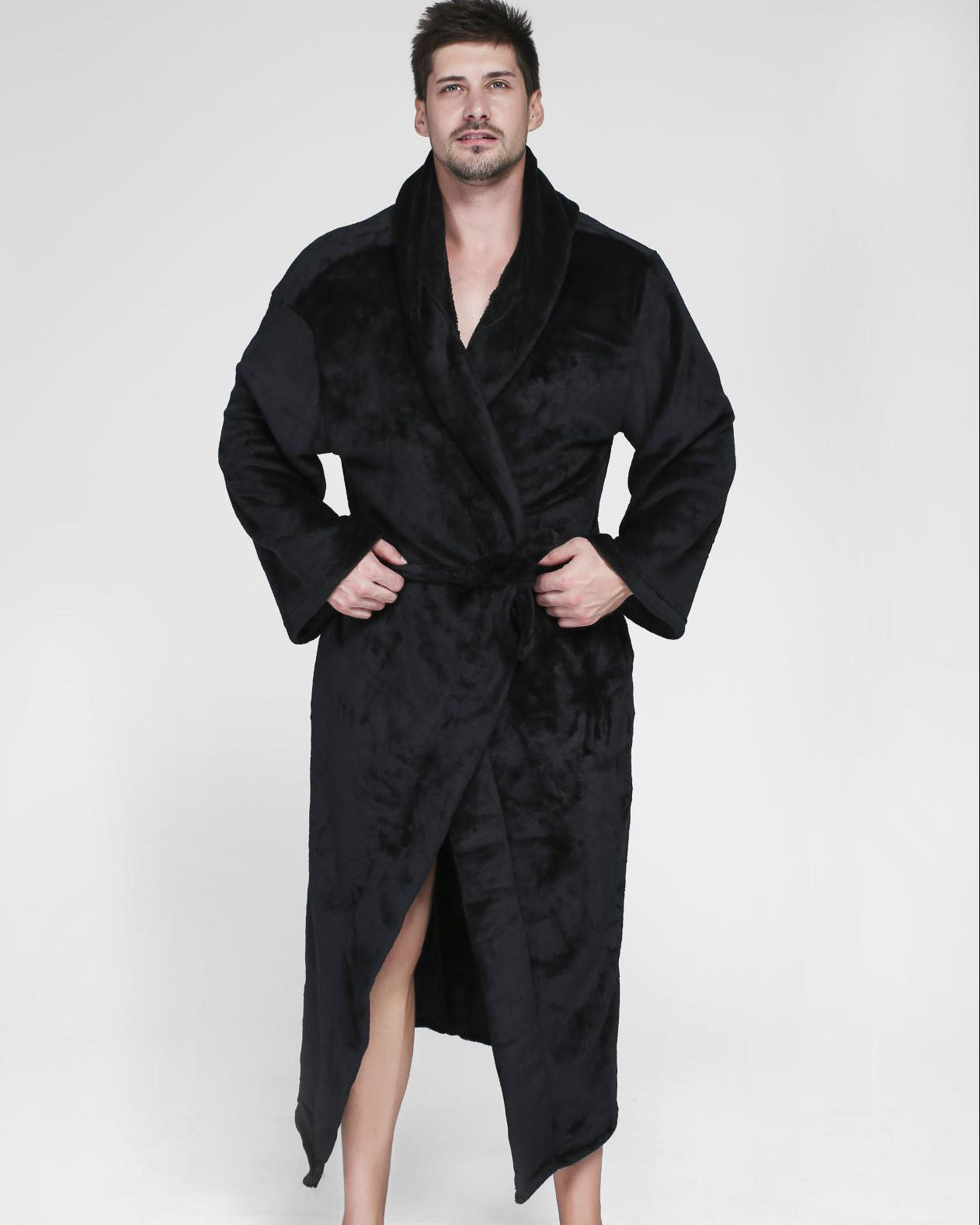 Luxury Men's Bathrobe | Full Length Black Velour Kimono