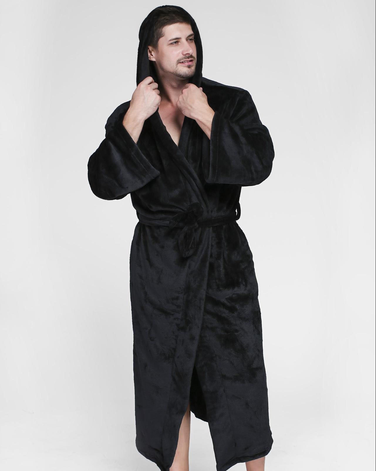 Luxury Men's Bathrobe | Full Length Black Velour Kimono